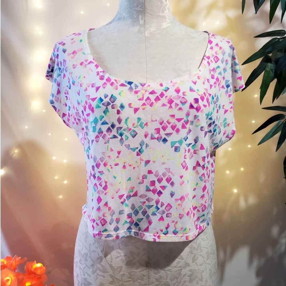 PINK Victoria's Secret Cropped Geometric Neon Multicolor Loose Top Women's S